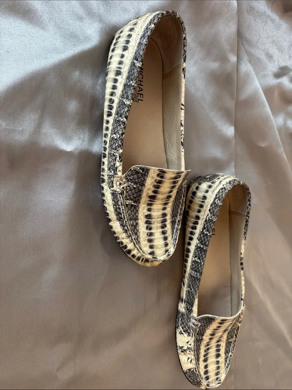 Michael Kors Black and Cream Snake-Print Leather Loafers